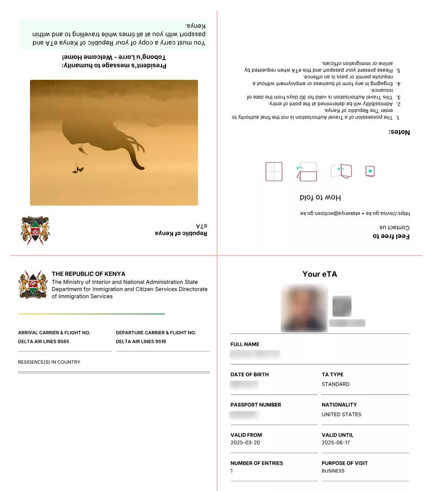 Exemple e-visa Kenya